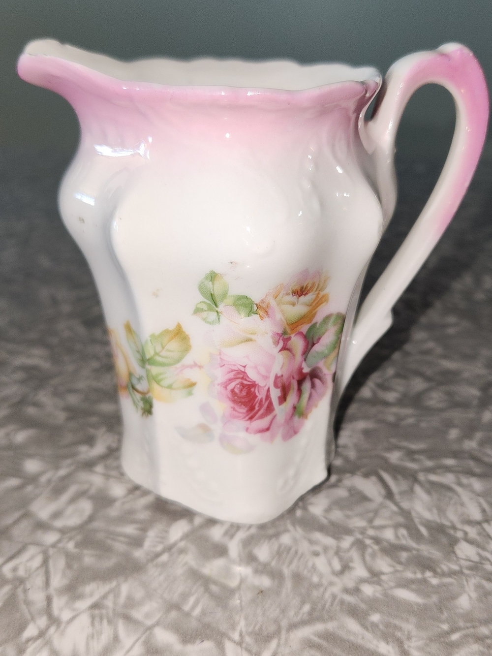 Source Unknown Pink and White Floral Porcelain Creamer